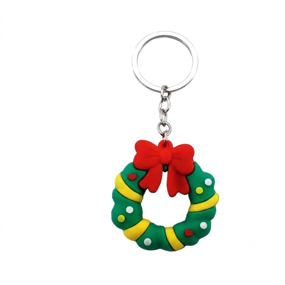 Christmas Wreath Keychain Red Bow‎ Holiday Bag Charm Green Yellow Festive Gift